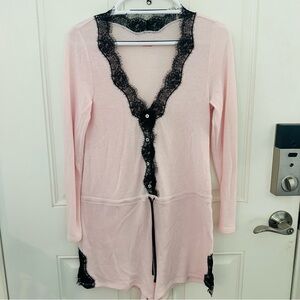 Victoria’s Secret Romper S | Pink Long Sleeve Sleepwear Lace Trim Deep V